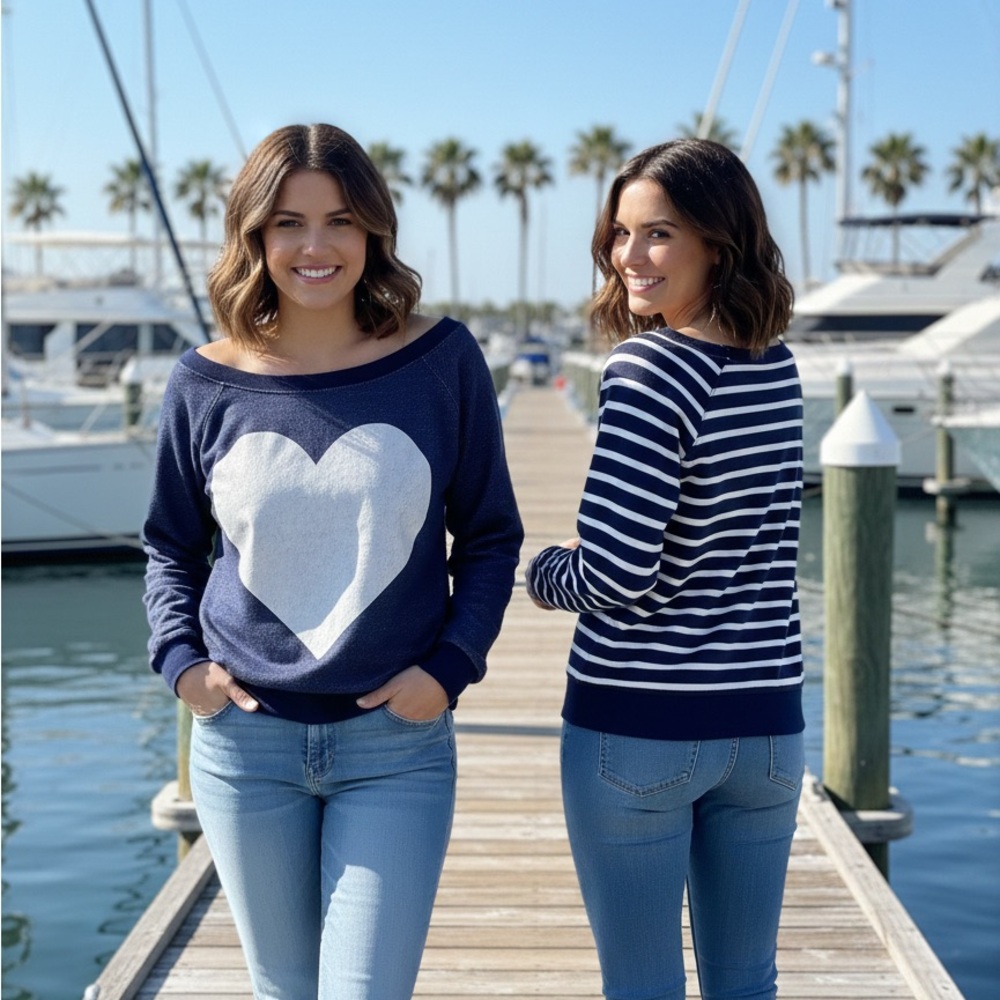 Navy Heart and Striped Sweater.